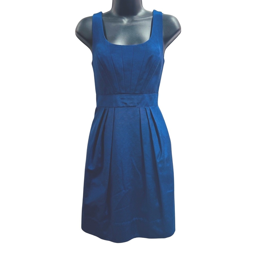 Shoshanna Blue Textured Pleated Fit and Flare Dress Pockets Size 4 0358719